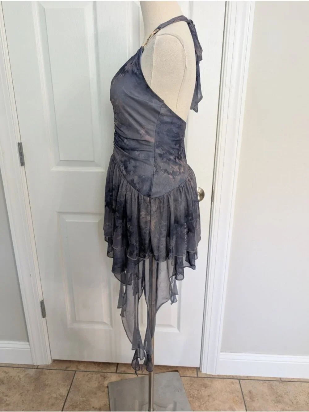 Urban Outfitters Womens M Blue Uo Rosa Mesh Halter Mini Dress Fairy Goth Grunge